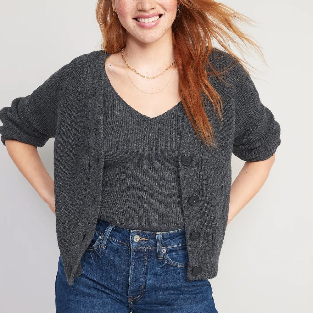 Shaker-Stitch Cardigan Sweater